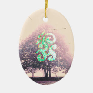 Mighty Tree in Fog Mystery Symbol Ceramic Ornament