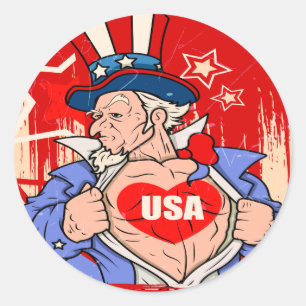 Mighty Uncle Sam Love USA Tattoo Classic Round Sticker