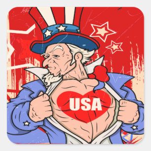 Mighty Uncle Sam Love USA Tattoo Square Sticker