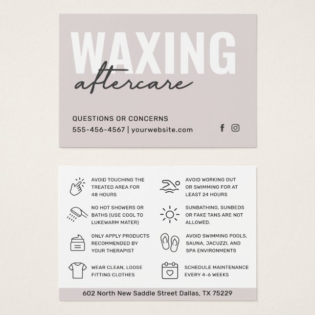  Mighty Waxing Aftercare Card Hair Removal Card (Front & Back)