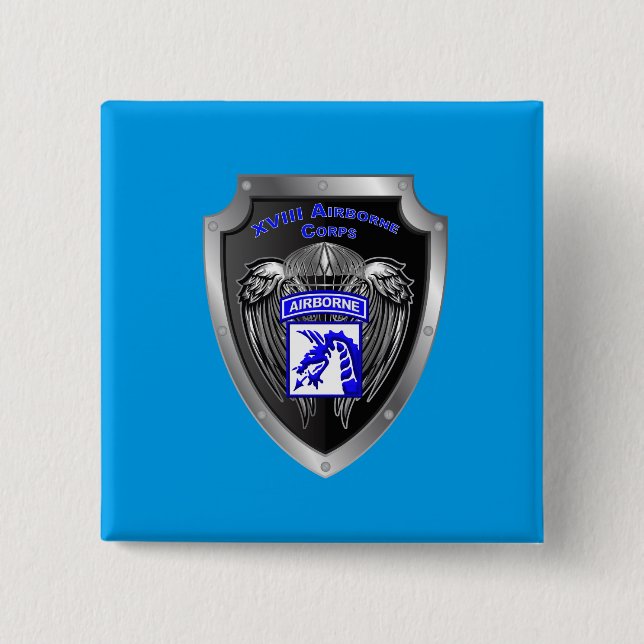 Mighty XVIII Airborne Corps 2 Inch Square Button (Front)
