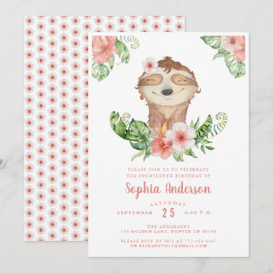 Mignon 14e anniversaire fleurie invitation fille