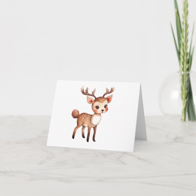 Mignon Adorable Noël Fêtes Renne 4 CARTES BLANCHES (Devant)