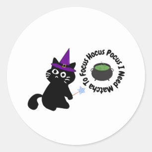 Mignon autocollant de chat noir sorcière matcha