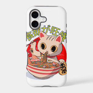 Mignon chat japonais mangeant des nouilles avec de