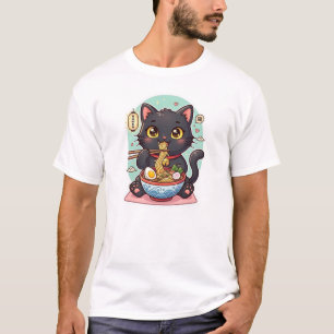 Mignon Chat Noir Kawaii T-Shirt Graphique d'Anime
