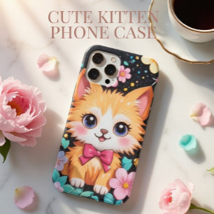 Mignon Chaton Nœud Rose Floral Noir Paillettes Art