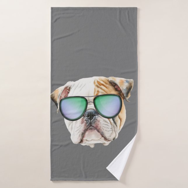 Mignon chien anglais avec lunettes de soleil, Gros (Serviette de bain)