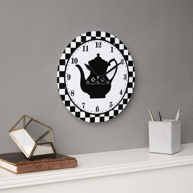 mignon Country coffee pot word art Grande horloge (Bureau)
