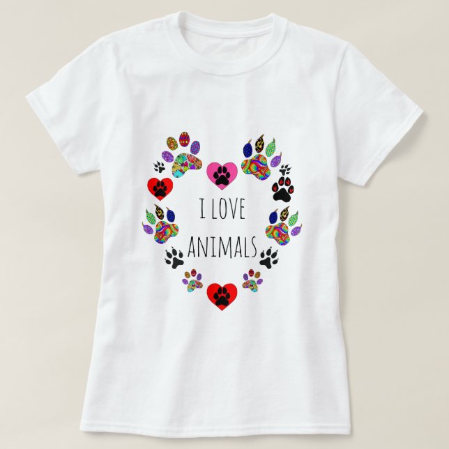 Mignon et coloré I Love Animals T-shirt (Design devant)