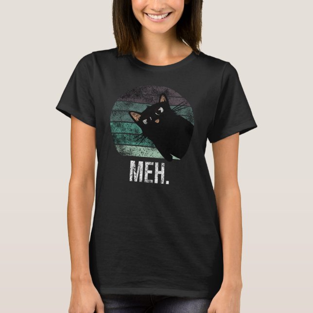 Mignon et drôle chat noir meh T-shirt (Devant)