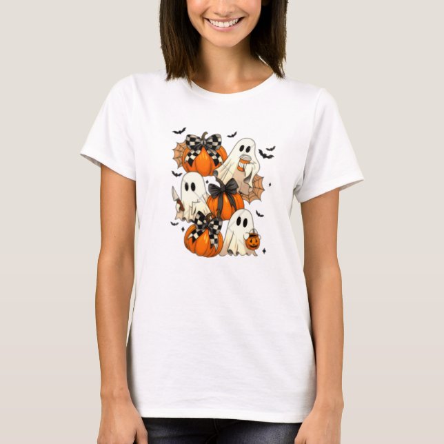 Mignon Fantômes d'Halloween et T-shirt Citrouille (Devant)