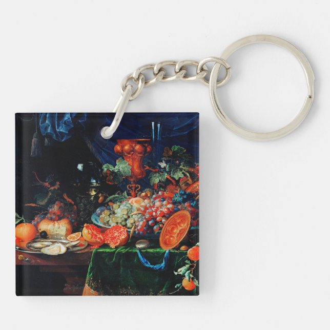Mignon - Fruits and Oysters, fine art painting Keychain (Back)