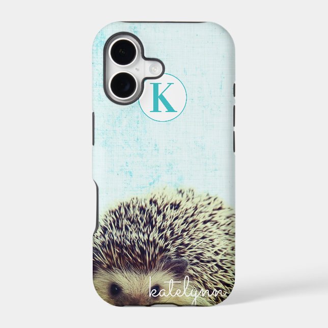 Mignon Hérisson Bébé Monogramme Aqua Cache-Cache (Verso)
