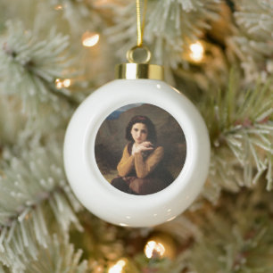 Mignon Innocence of Adolescent Girl, Bouguereau Ceramic Ball Christmas Ornament