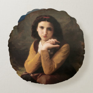 Mignon Innocence of Adolescent Girl, Bouguereau Round Pillow