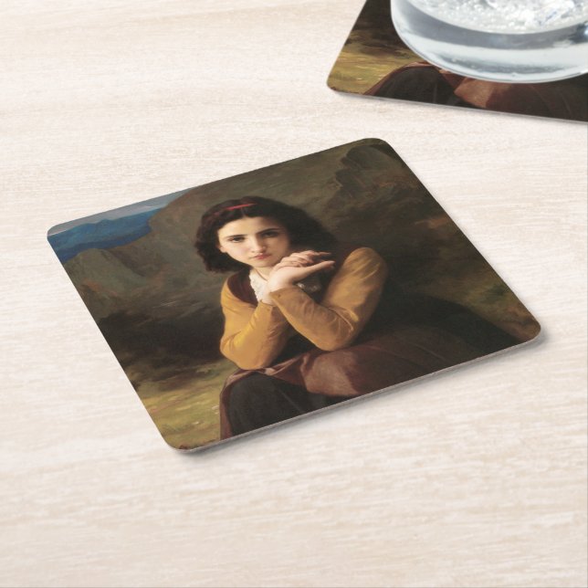 Mignon Innocence of Adolescent Girl, Bouguereau  Square Paper Coaster (Angled)