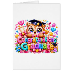 Mignon Kawaii Félicitations Diplômé Hibou Pastel P