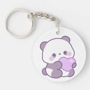 Mignon Kawaii Pastel Violet Panda Cœur Acrylique