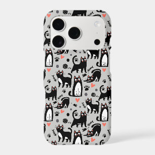 Mignon motif sans couture de chat noir sur fond gr