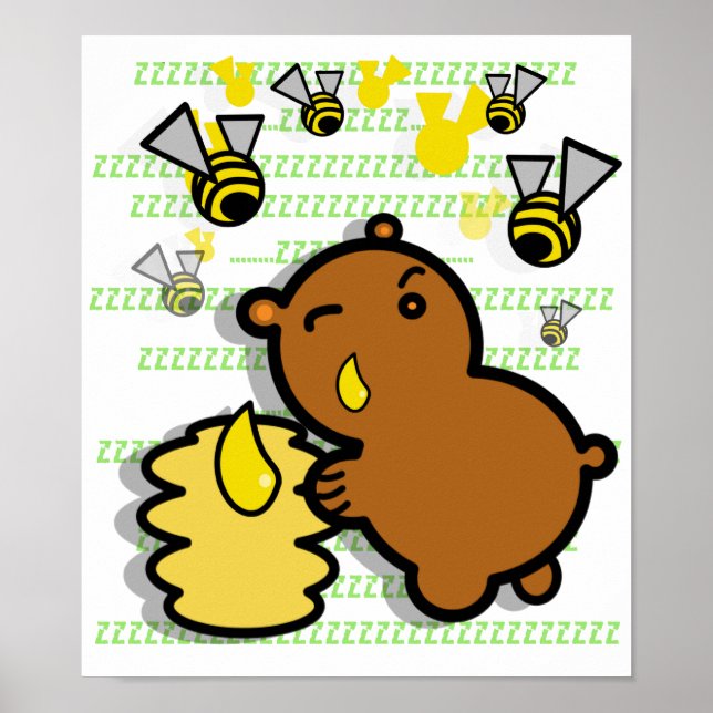 mignon ours au miel avec affiche d'abeilles - 2 (Devant)