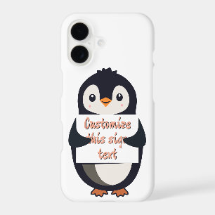 Mignon pingouin tenant un panneau pour un texte pe