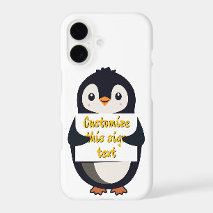 Mignon pingouin tenant un panneau pour un texte pe