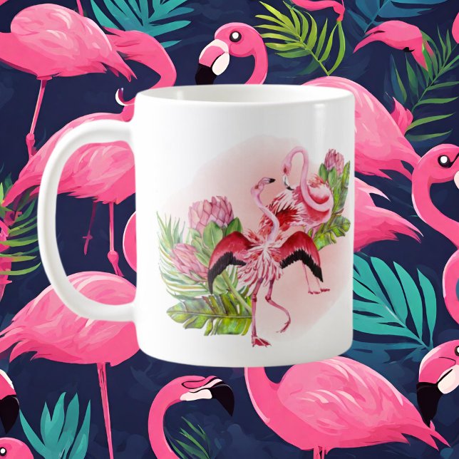 mignon plage flamants roses ajouter nom Coffee Mug (Créateur téléchargé)