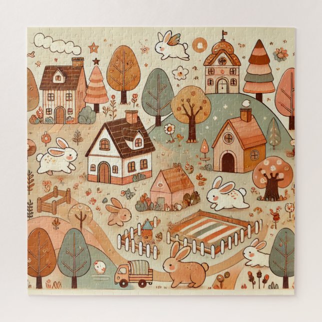 mignon puzzle village lapin. (Vertical)