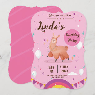 mignon rose llama Anniversaire Invitation