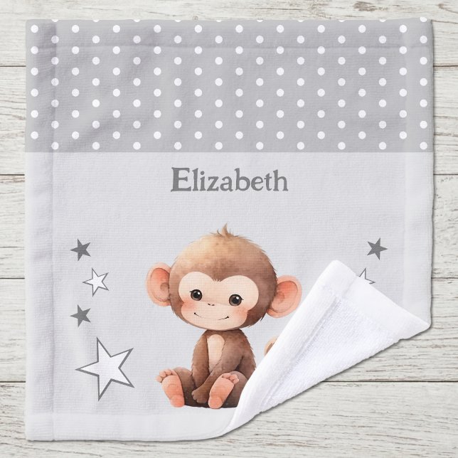 Mignon singe ajouter nom pois étoiles gris (Créateur téléchargé)