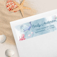 mignon sous l'étiquette d'adresse de retour d'aqua