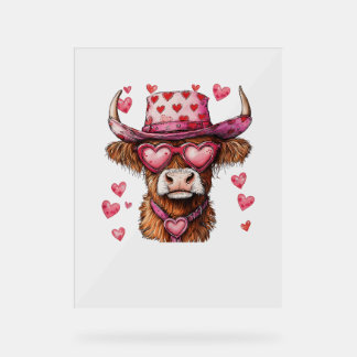 Mignon Vache Highland Rétro Chapeau de Cowboy Cœur