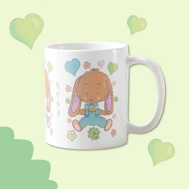 Mignonette lapin de Pâques Mug de cacao avec nom (Cute Easter bunny kid cocoa mug .)