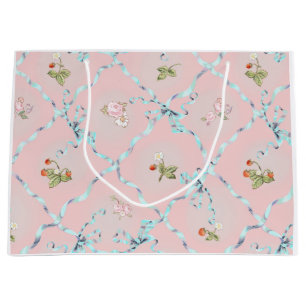 Mignonette Strawberries Ribbon Trellis Blush Pink  Large Gift Bag