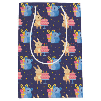 Mignonne Anniversaire Animaux Moyenne Sac Cadeau