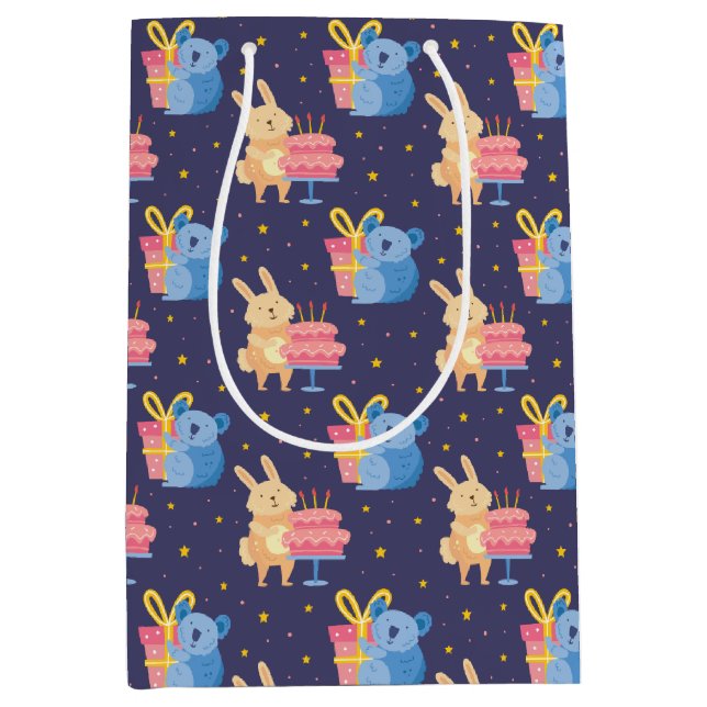 Mignonne Anniversaire Animaux Moyenne Sac Cadeau (Devant)