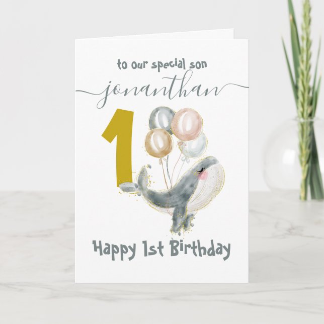 mignonne baleine garçon 1ère carte d'anniversaire (Devant)