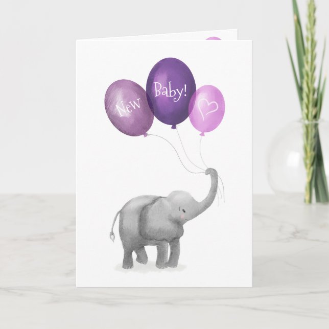 Mignonne bébé éléphant nouvelle carte bébé (violet (Devant)