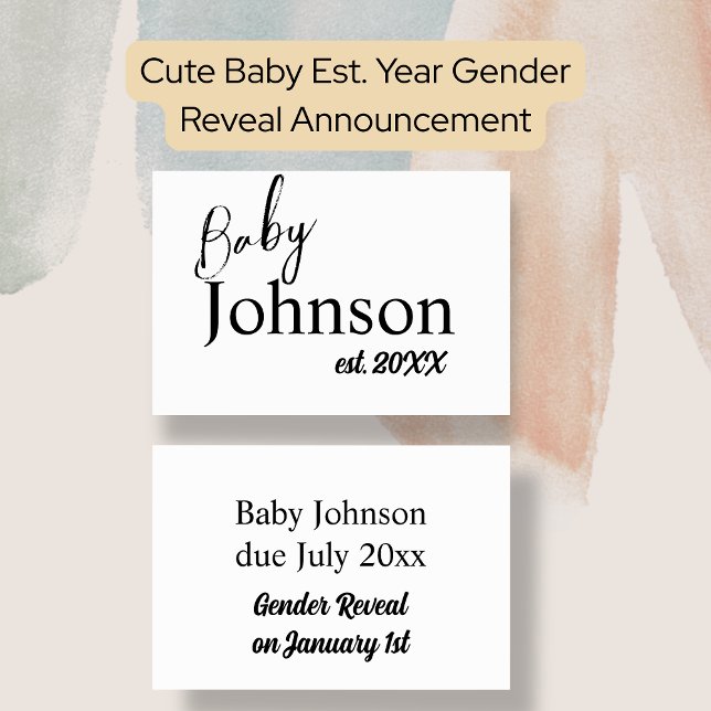 Mignonne Bébé Est. Année Faire-part de la révélati (Cute Baby Est. Year Gender Reveal Announcement Cards)
