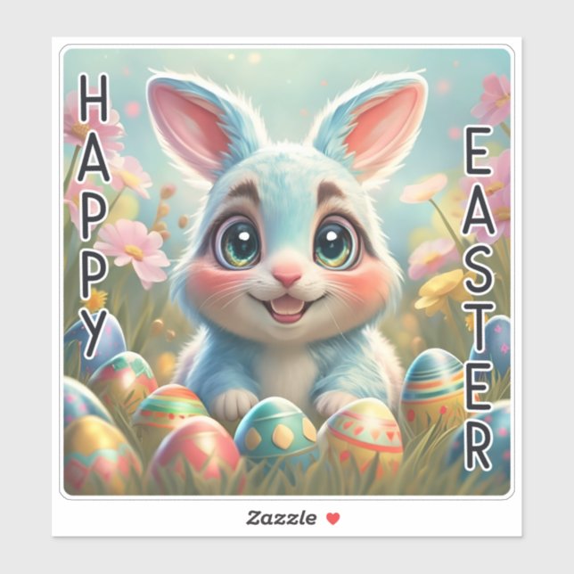 Mignonne Bunny Happy Eastter autocollant (Feuille)