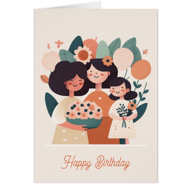 Mignonne caricature fille fille mère filles. Joyeu (Devant)