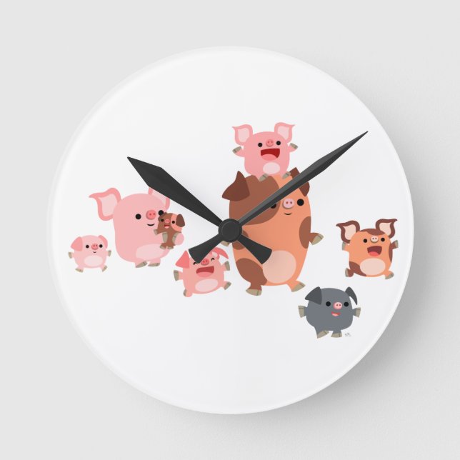 Mignonne Cartographie Pig Famille Mur Horloge (Recto)