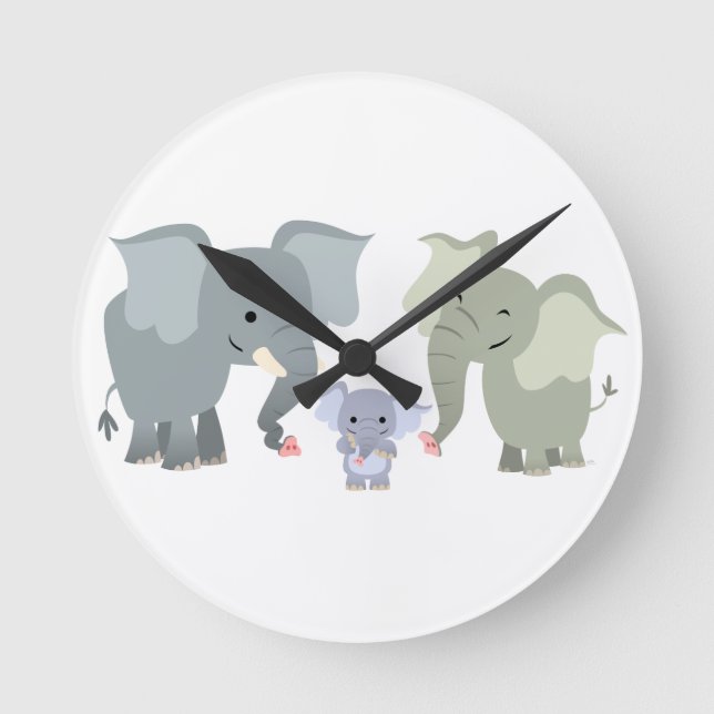 Mignonne Cartoon Elephant Famille Mur Horloge (Recto)