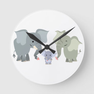 Mignonne Cartoon Elephant Famille Mur Horloge