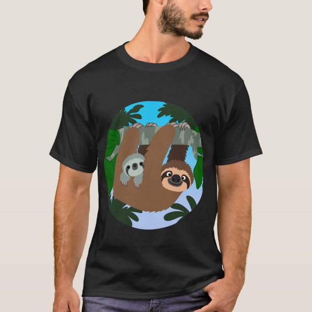 Mignonne Cartoon Mère Sloth Et Baby T-Shirt (Devant)