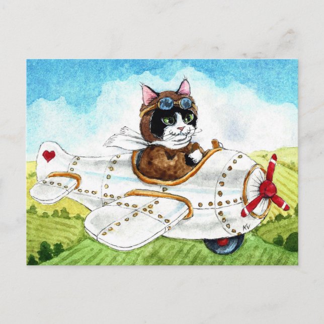 Mignonne chat avion Voyage Bon Voyage carte postal (Devant)