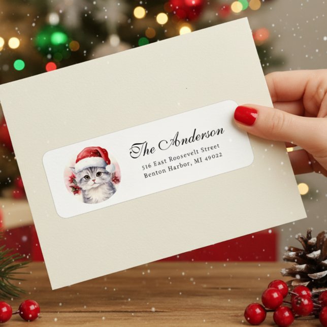Mignonne Christmas Chat Adresse de retour (Créateur téléchargé)