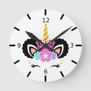 Mignonne couleur magique Unicorn Horloge ronde