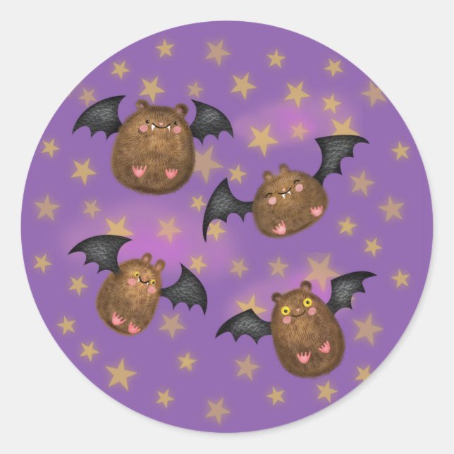 Mignonne, cousue chauve-souris autocollants ronds (Devant)